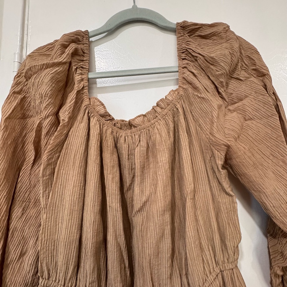 Long Sleeve Tiered Maxi Dress in Caramel